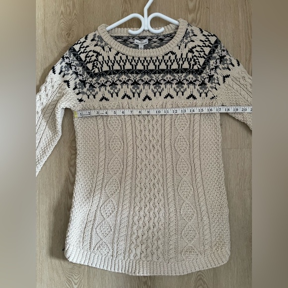LL Bean Signature Cream Cable Knit Sweater Fair Isle Size S - Picture 10 of 15